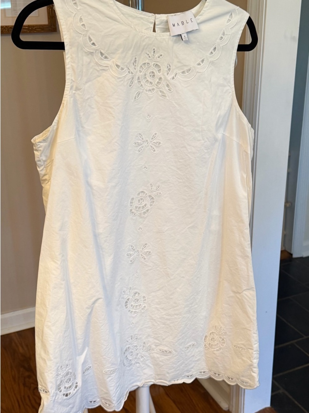 MABLE White Eyelet Embroidered Sleeveless Mini Dress
